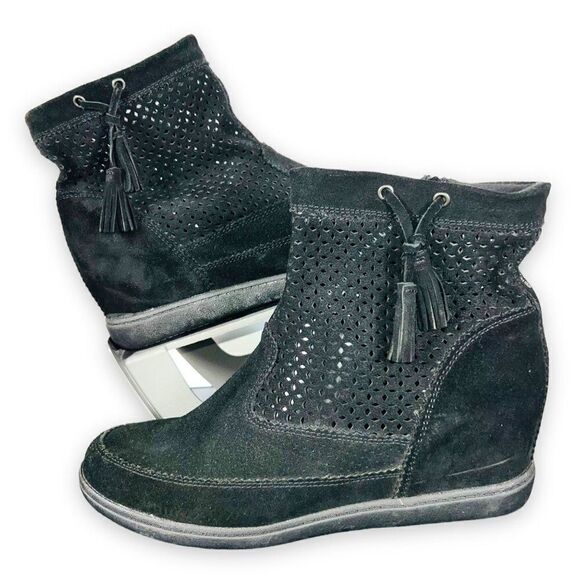 Skechers SKCH+3 Suede Hidden Wedge Boot Sneakers Black Women's 11 - Picture 1 of 11